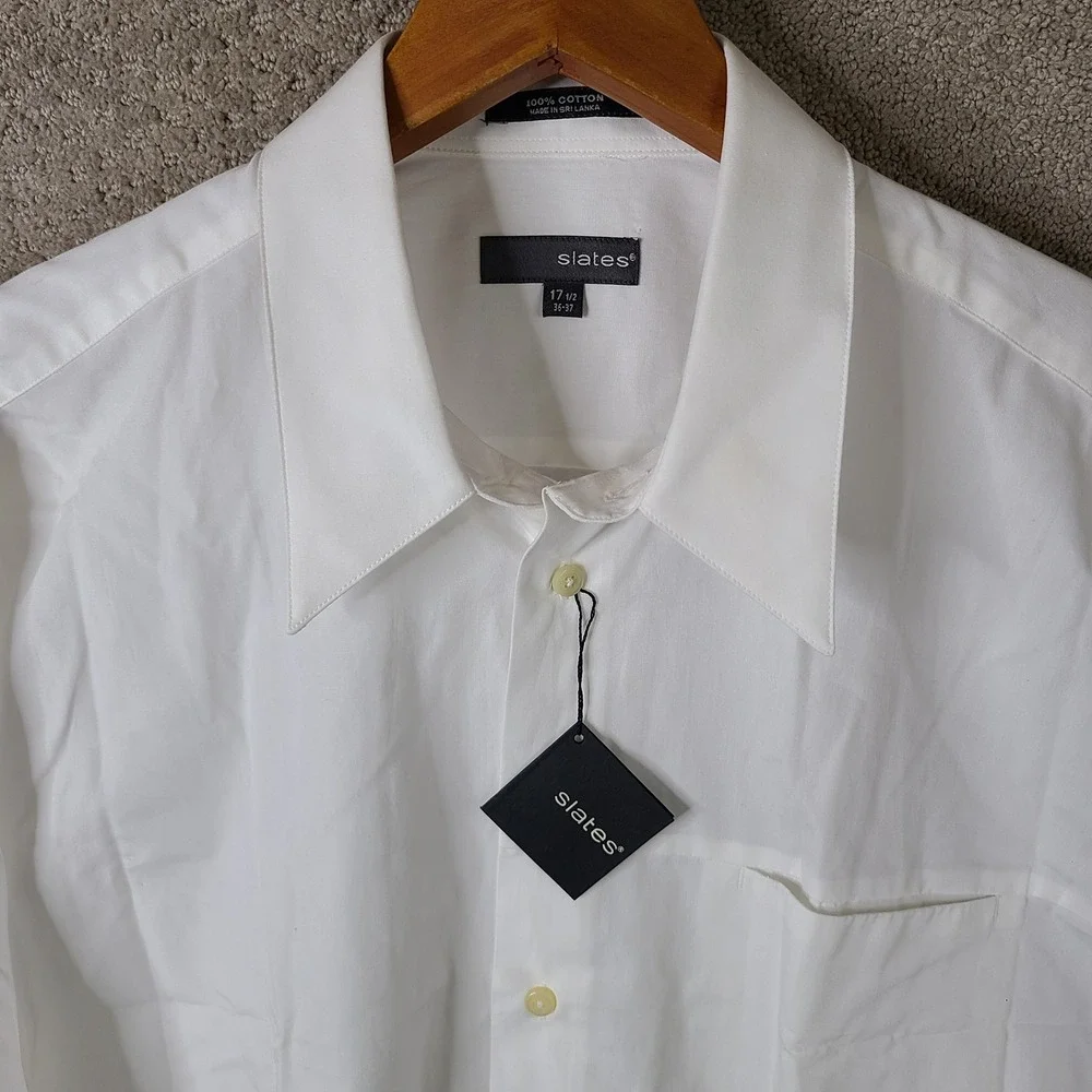 Slates Shirt Mens 17.5 36-37 White Long Sleeve Dress Button Down Cotton NEW